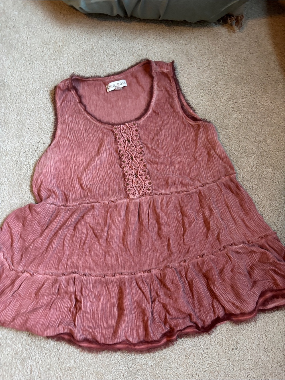 Knox Rose Dusty Rose Ruffled Lace-Front Tank
